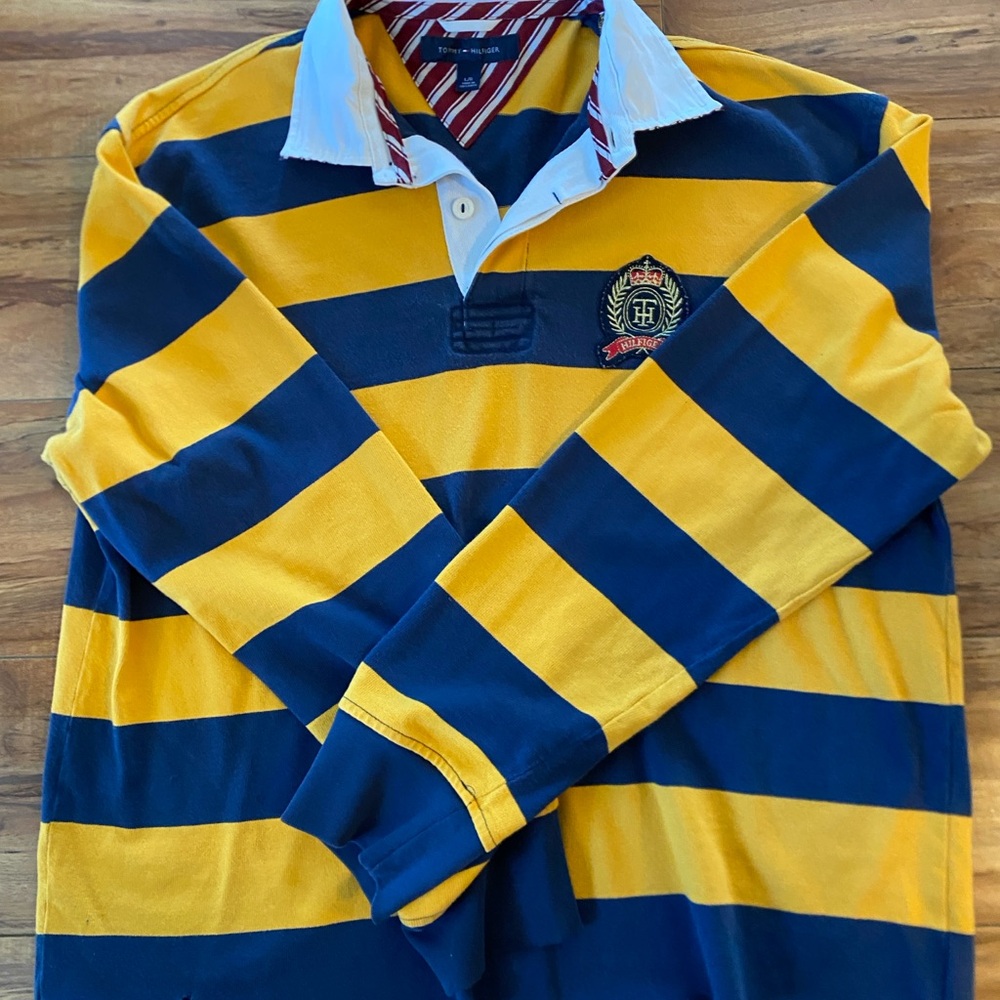 Tommy Hilfiger Yellow and Blue Striped Polo